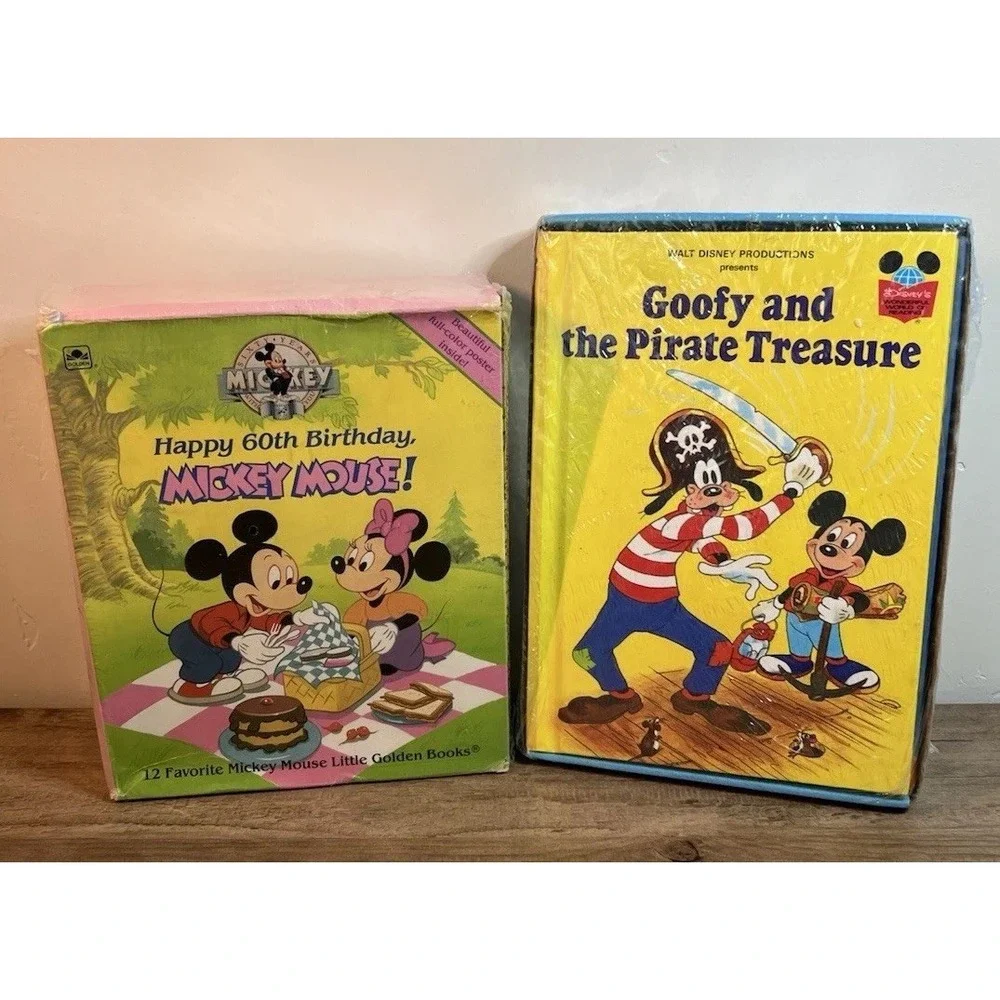 Vintage Disney Goofy Pirate Treasure Sealed Book Set + Mickey Mouse 60th